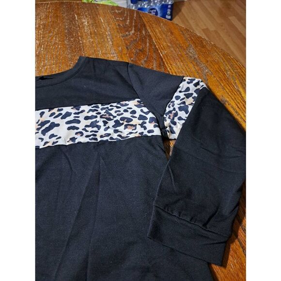 New XL Long Sleeve Black Cheetah Leopard Pullover Fleece Sweatshirt Shirt Top - Picture 2 of 4